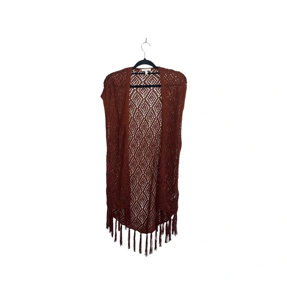 Maurices Rust Orange Fringe Sleeveless Open Knit Duster Cardigan Xsmall Women’s - Picture 10 of 10